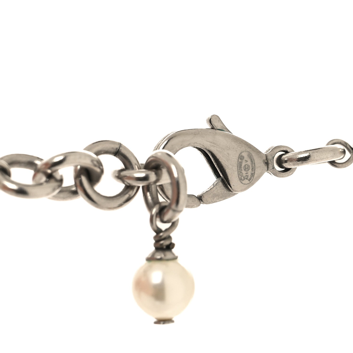 Chanel Graduated Pearl Crystal CC Long Necklace Silver 4 of 5