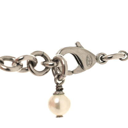 Chanel Graduated Pearl Crystal CC Long Necklace Silver 4 of 5