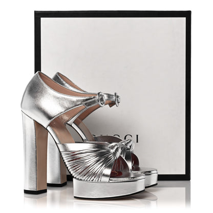Gucci Metallic Nappa Crawford Knotted Strap Platform 38.5 Silver 13 of 13