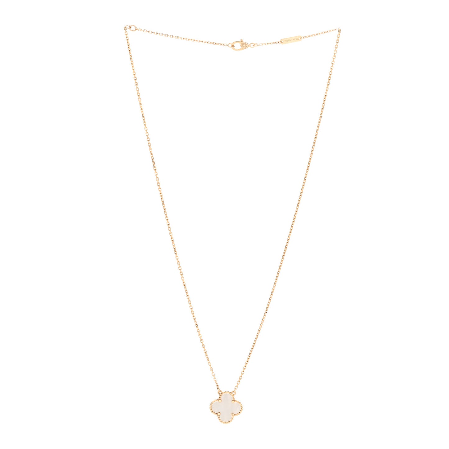 18K Yellow Gold Mother of Pearl Vintage Alhambra Pendant Necklace