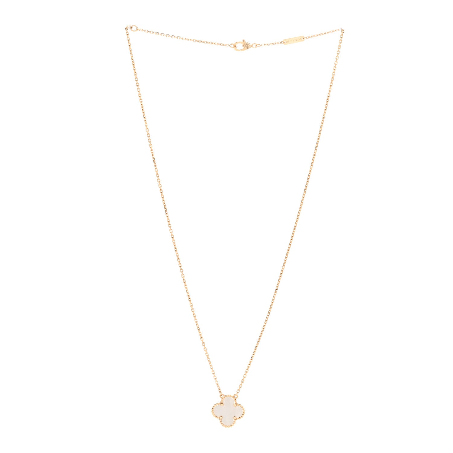 Van Cleef & Arpels 18K Yellow Gold Mother of Pearl Vintage Alhambra Pendant Necklace 3 of 6