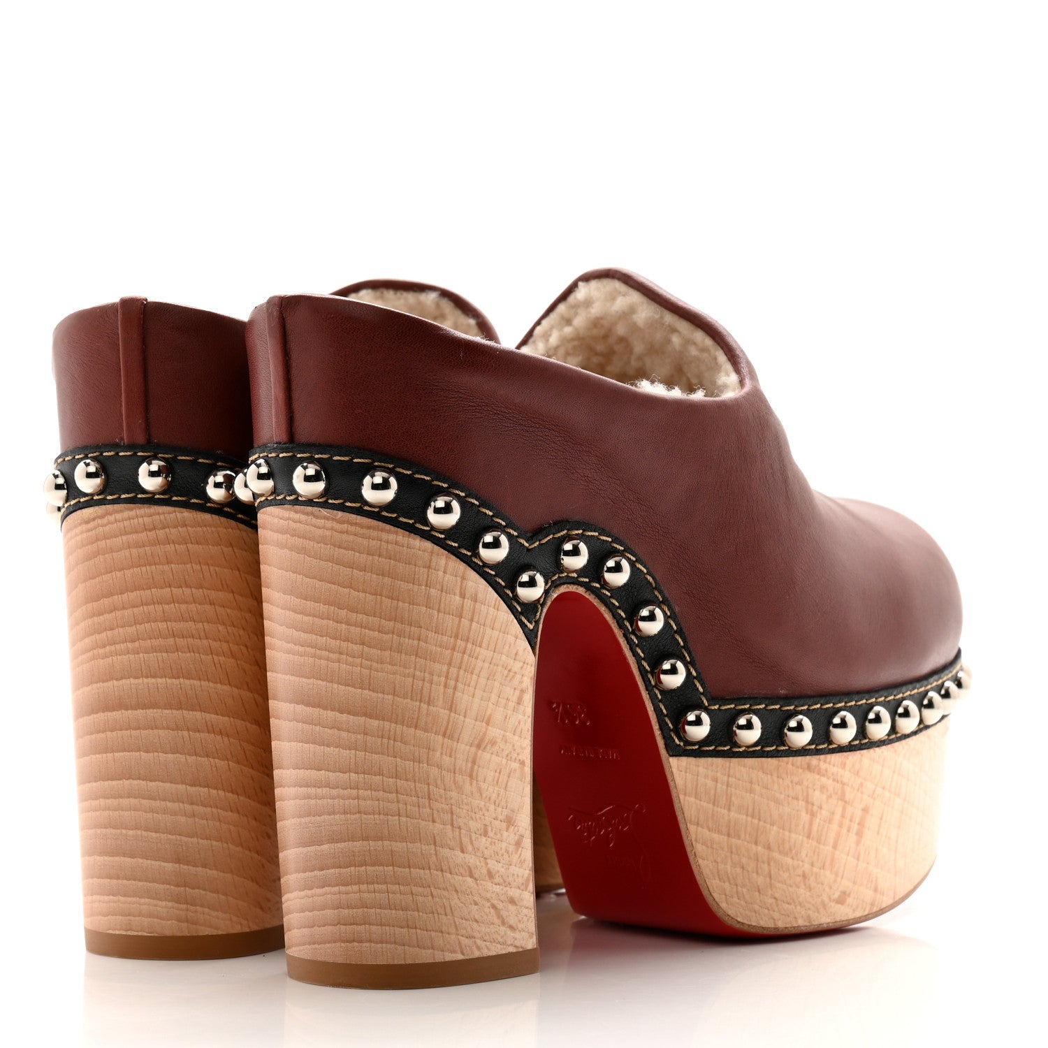 Christian Louboutin Calfskin Shearling Joan 130 Platform Mules 36.5 Burgundy 4 of 9