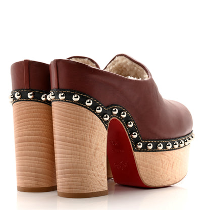 Christian Louboutin Calfskin Shearling Joan 130 Platform Mules 36.5 Burgundy 4 of 9