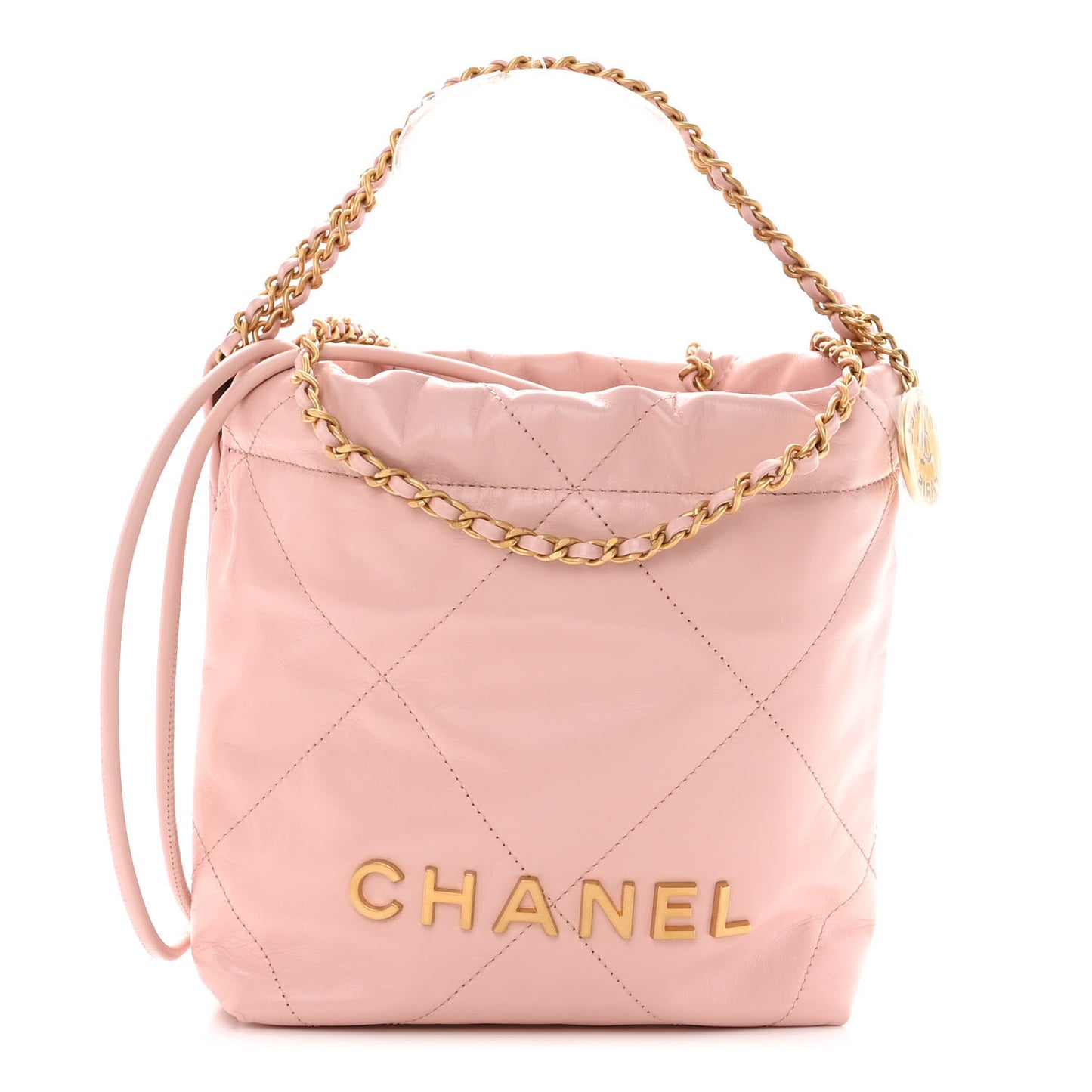 Shiny Calfskin Quilted Mini Chanel 22 Rose Clair