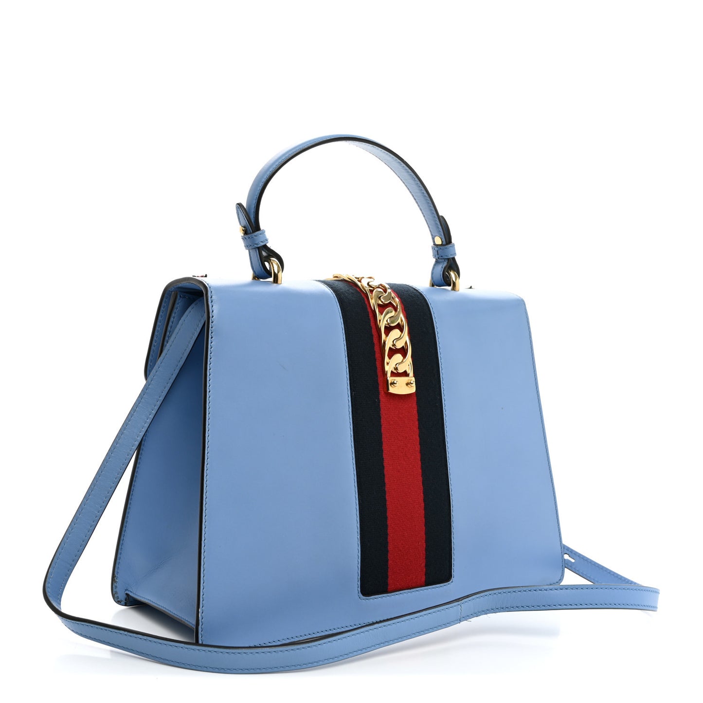 Calfskin Embroidered Medium Sylvie Top Handle Bag Clear Sky Blue