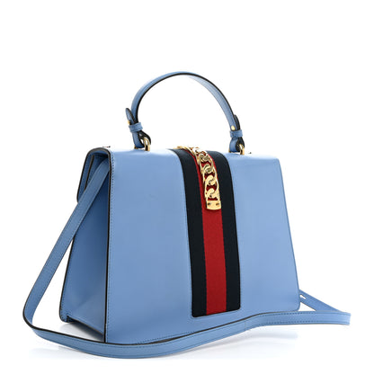 Gucci Calfskin Embroidered Medium Sylvie Top Handle Bag Clear Sky Blue 3 of 13