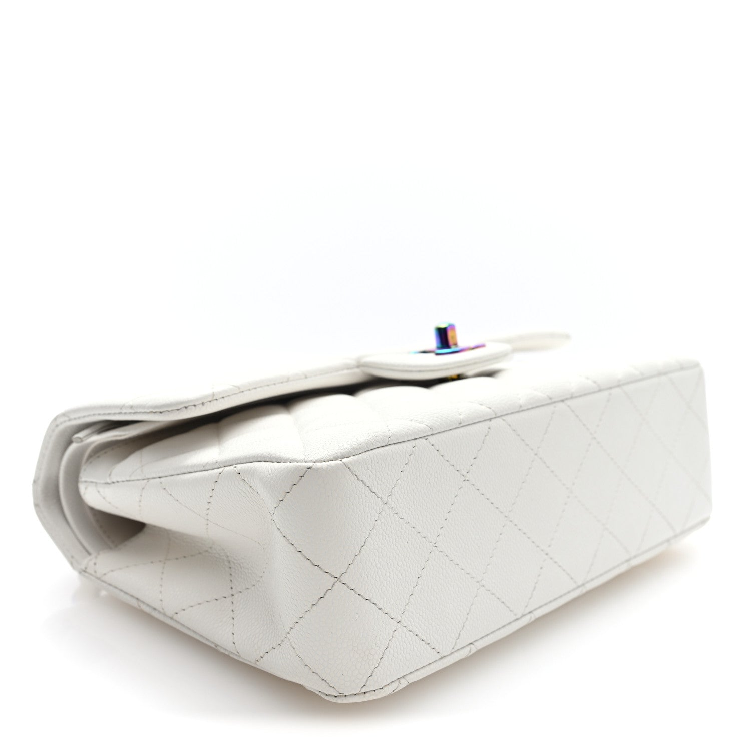 Chanel Caviar Quilted Rainbow CC Small Double Flap White 4 of 10