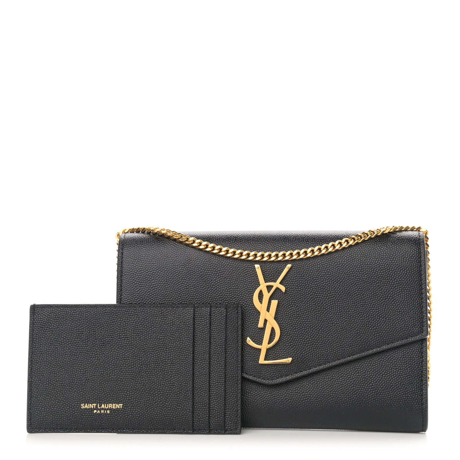 Saint Laurent Grain De Poudre Uptown Chain Wallet Black 1 of 14