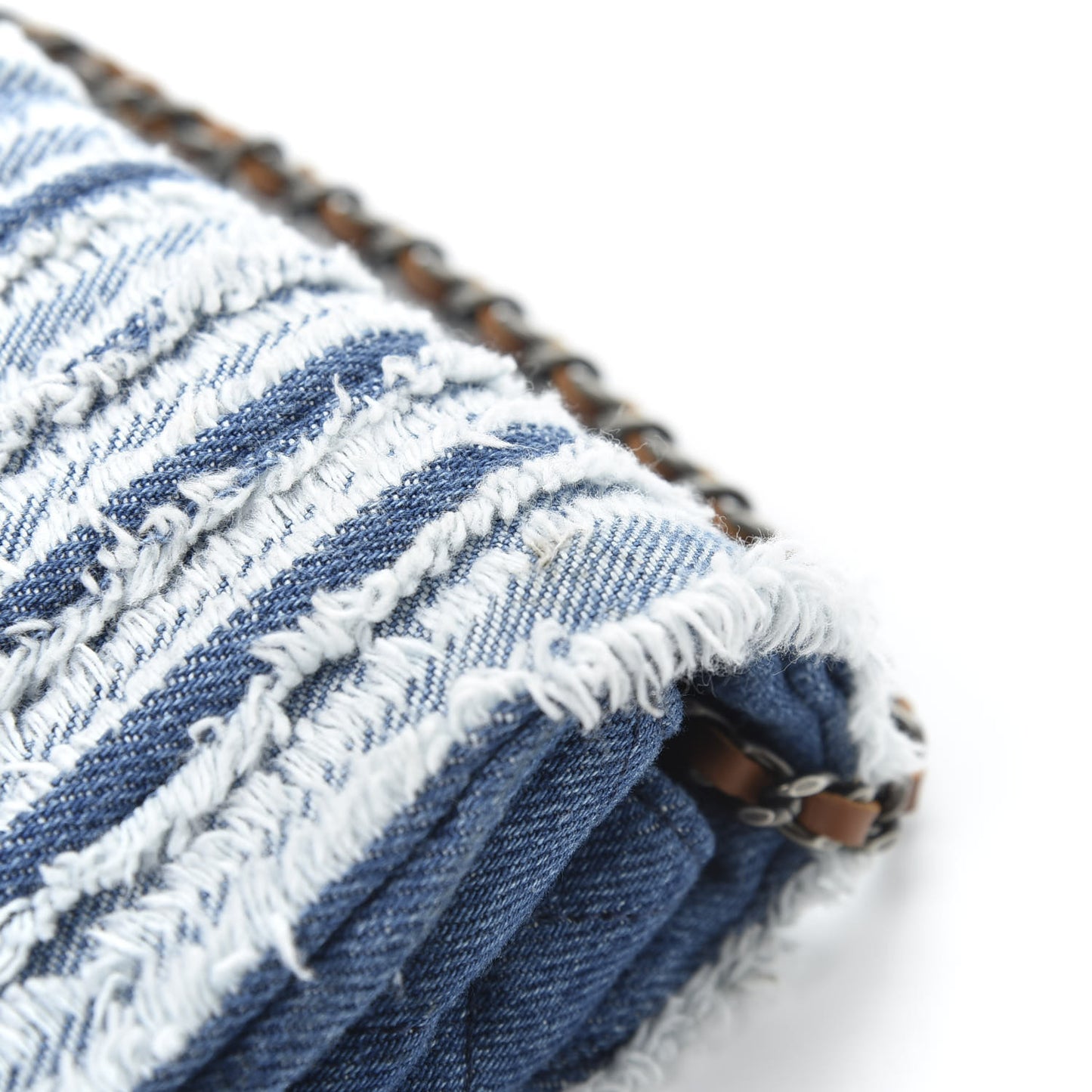 Denim Fringe Medium Single Flap Bag Blue