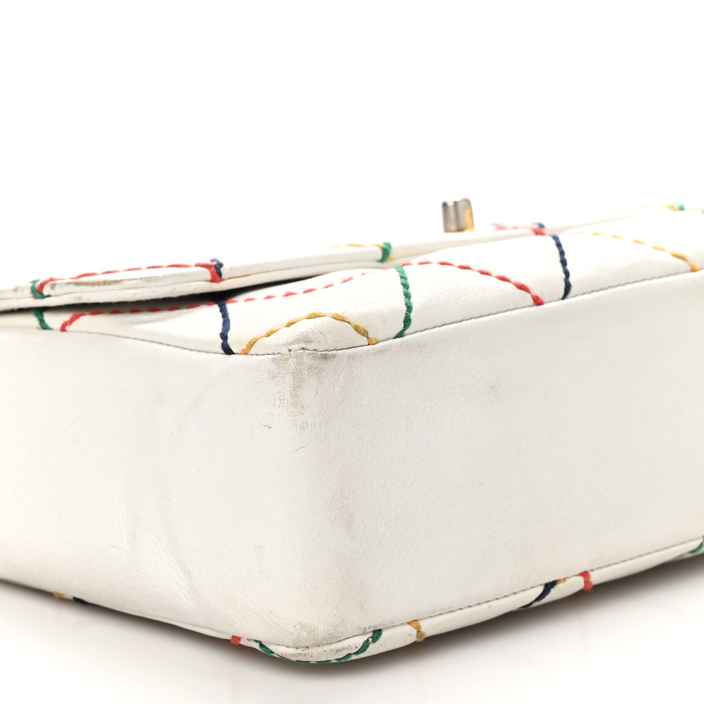 Goatskin Multicolor Stitch Single Flap White