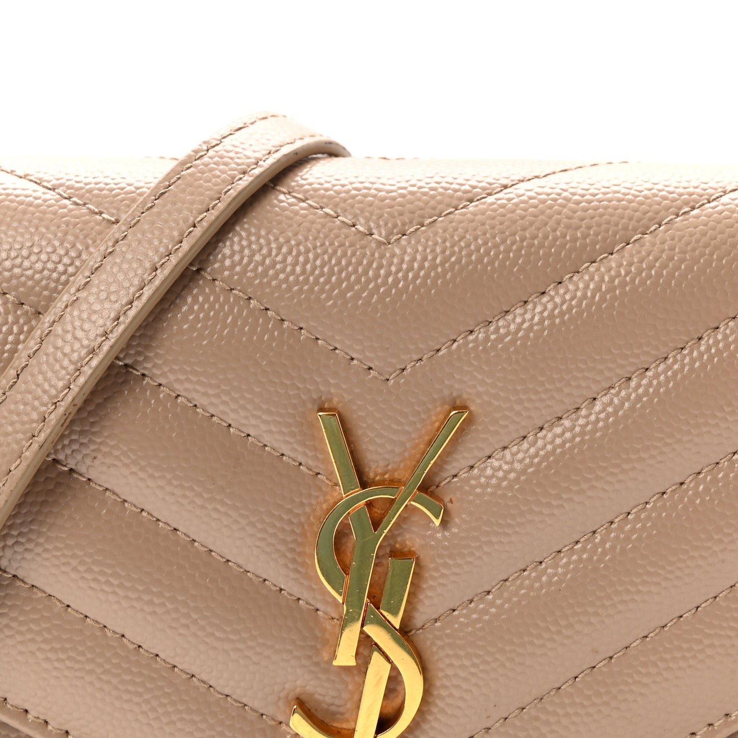 Grain De Poudre Matelasse Chevron Monogram Envelope Chain Wallet Dark Beige