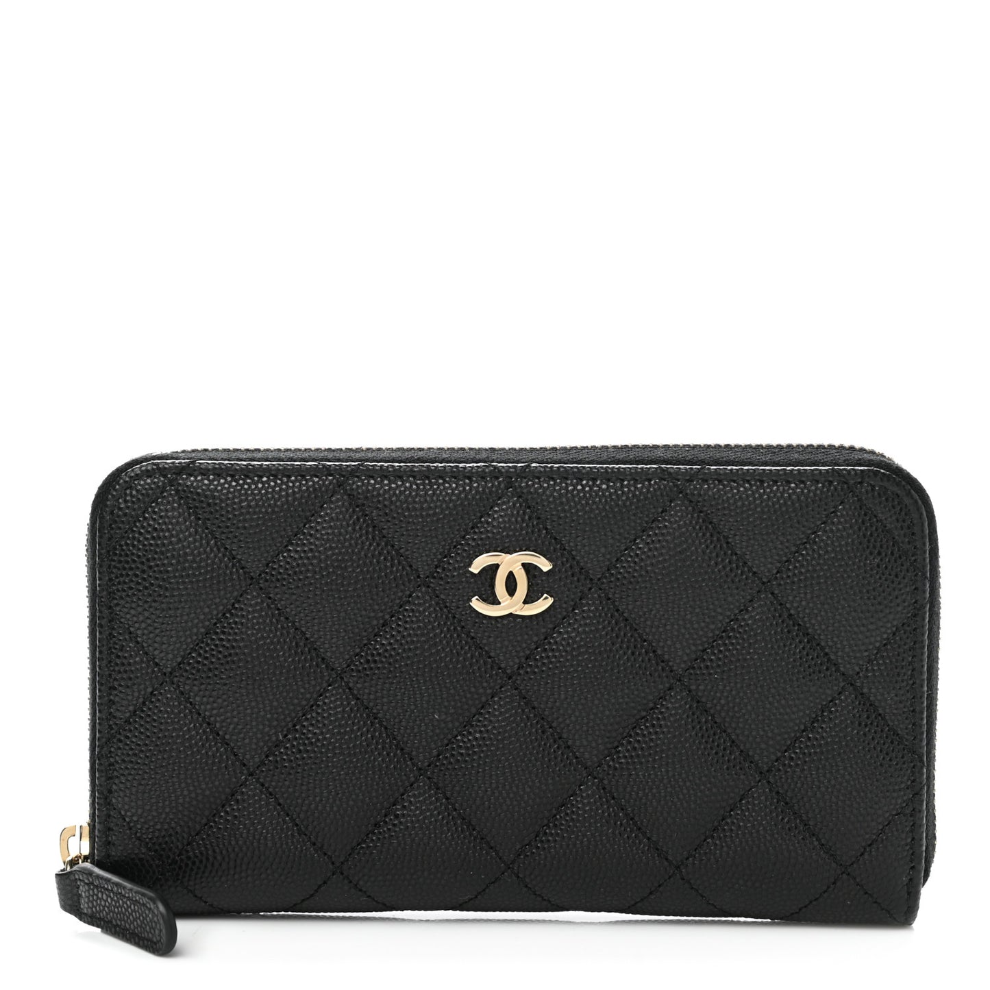 Caviar Quilted Small Zip Around Wallet Black