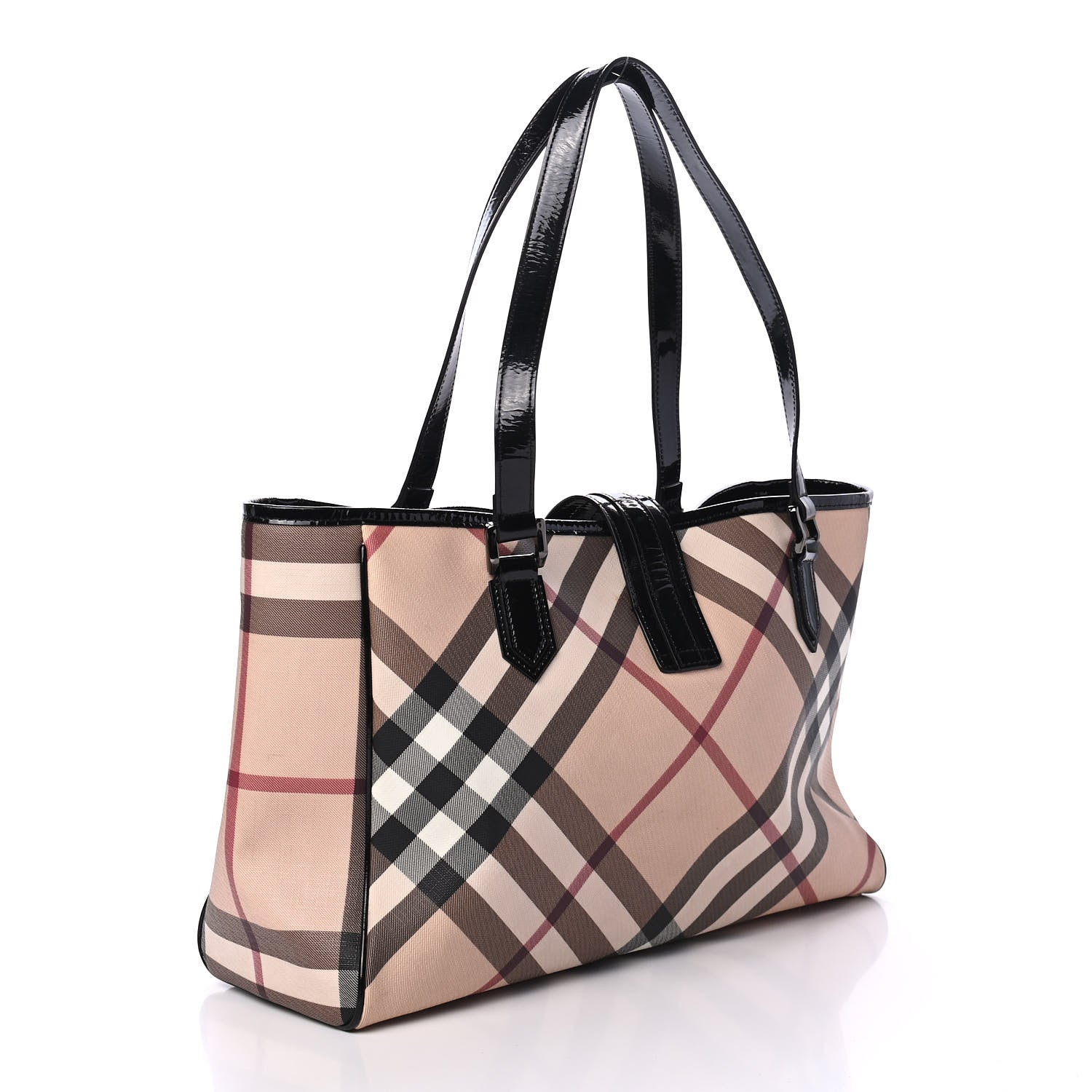 Burberry Patent Trim Nova Check Tote Black 2 of 4