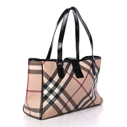 Burberry Patent Trim Nova Check Tote Black 2 of 4