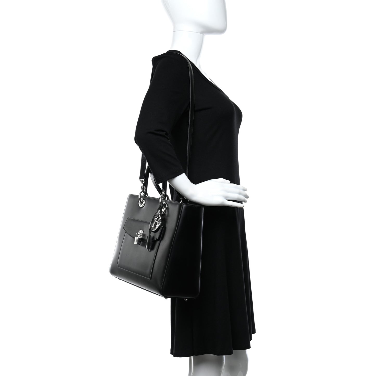 Box Calfskin Lady Dior Pouch Tote Black