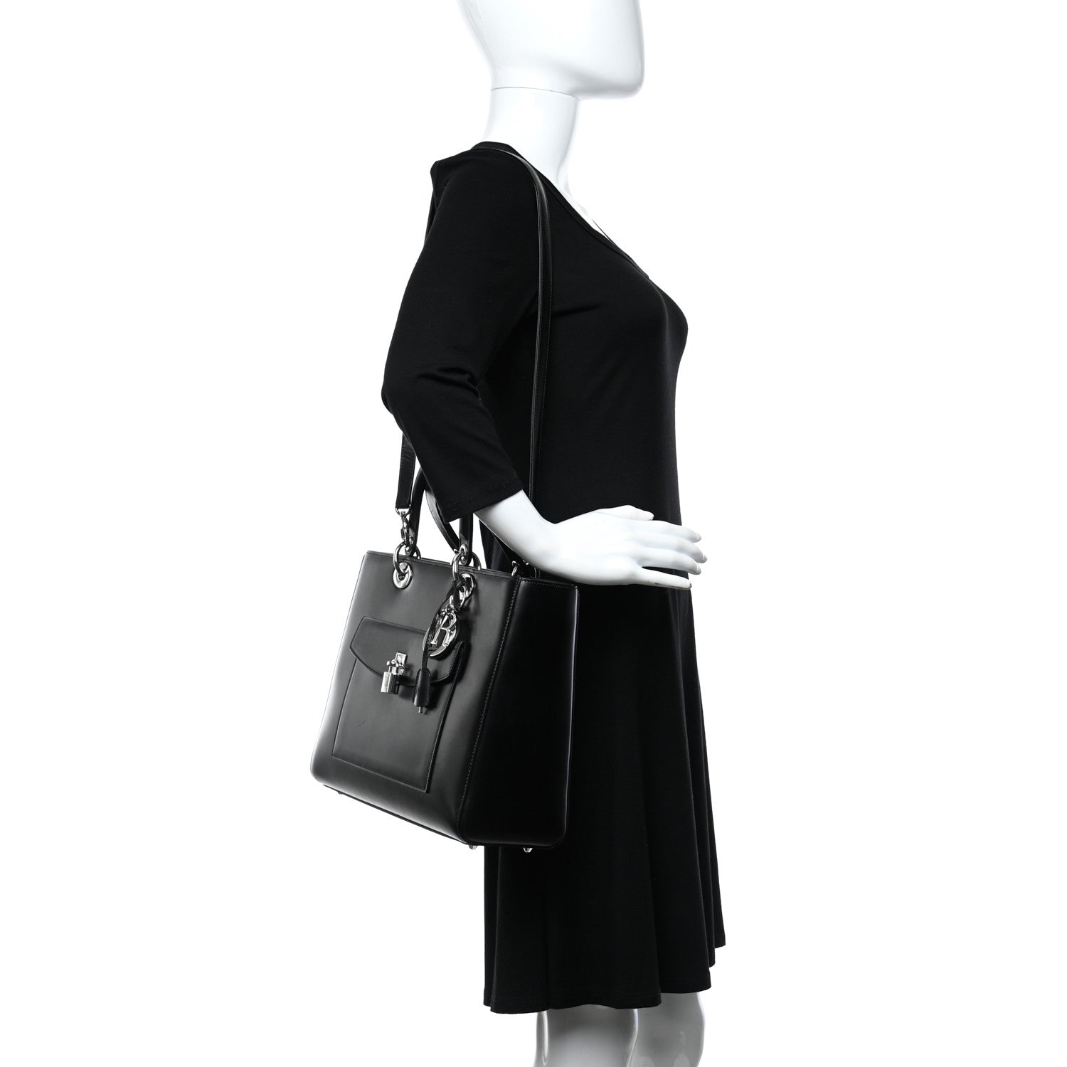 Christian Dior Box Calfskin Lady Dior Pouch Tote Black 2 of 11