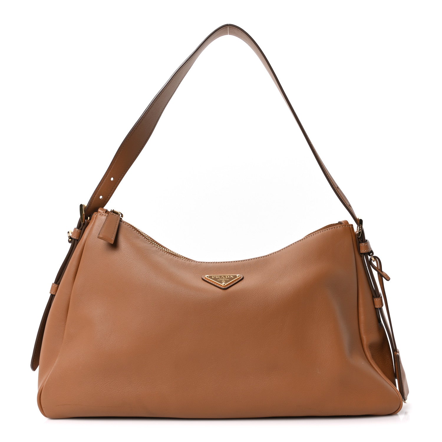 Prada Soft Calfskin Large Aimee Shoulder Bag Caramel 1 of 9