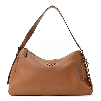Prada Soft Calfskin Large Aimee Shoulder Bag Caramel 1 of 9