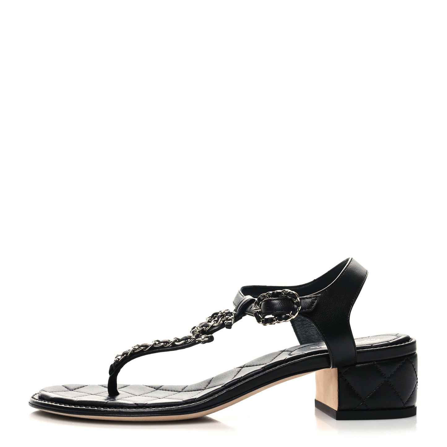 Lambskin Chain CC Thong Sandals 38 Black