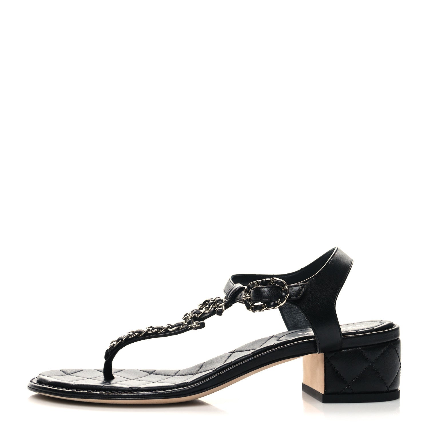 Chanel Lambskin Chain CC Thong Sandals 38 Black 1 of 9