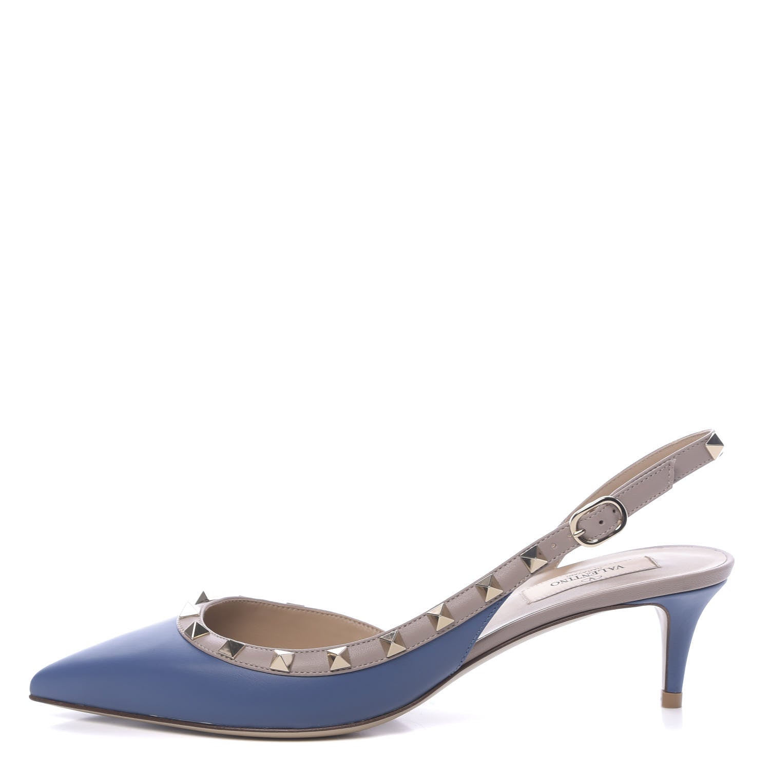 Valentino Garavani Calfskin Nappa Rockstud Half D'Orsay Slingback 50mm Pumps 39.5 Baltique Poudre 1 of 8