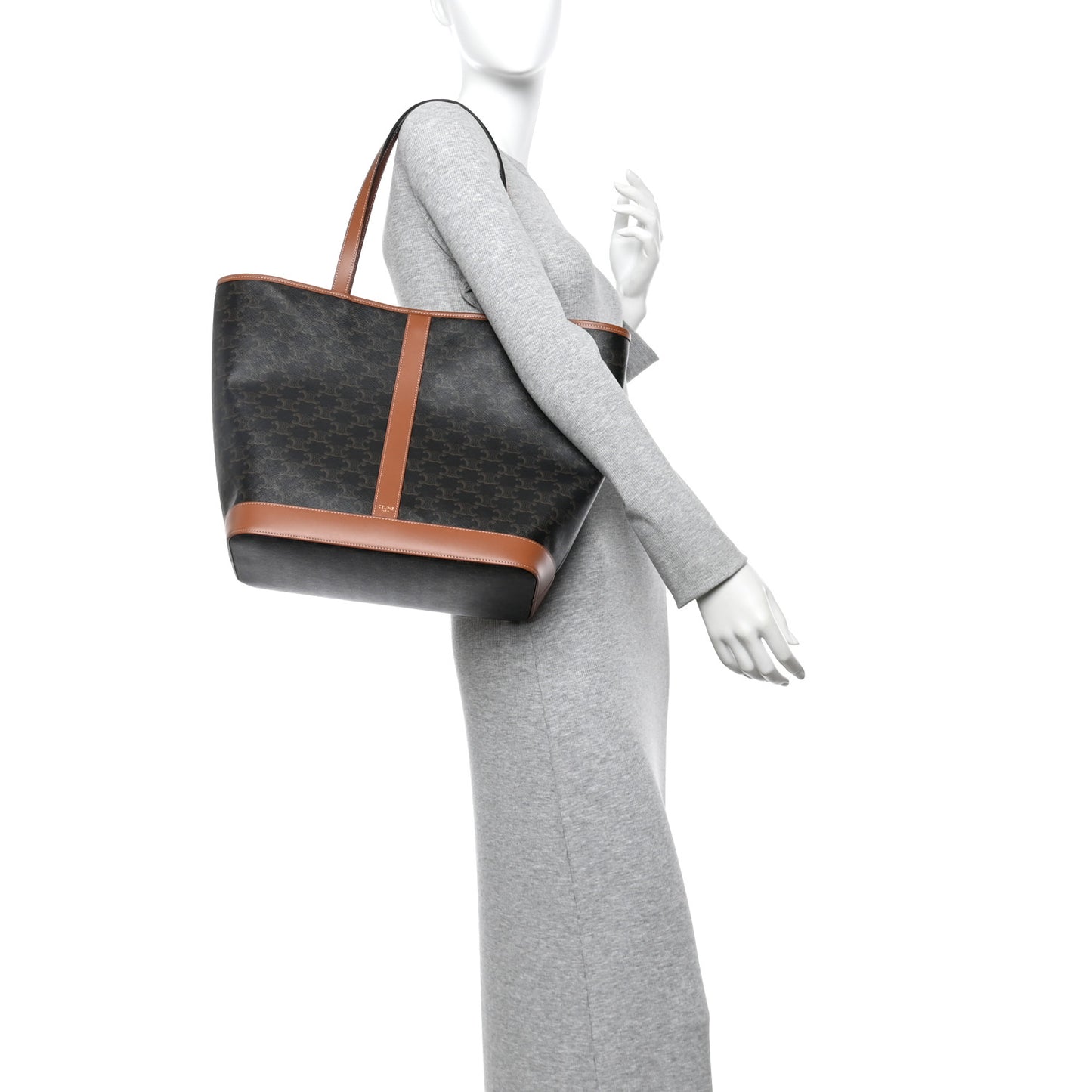 Triomphe Canvas Calfskin Medium Cabas Bag Tan