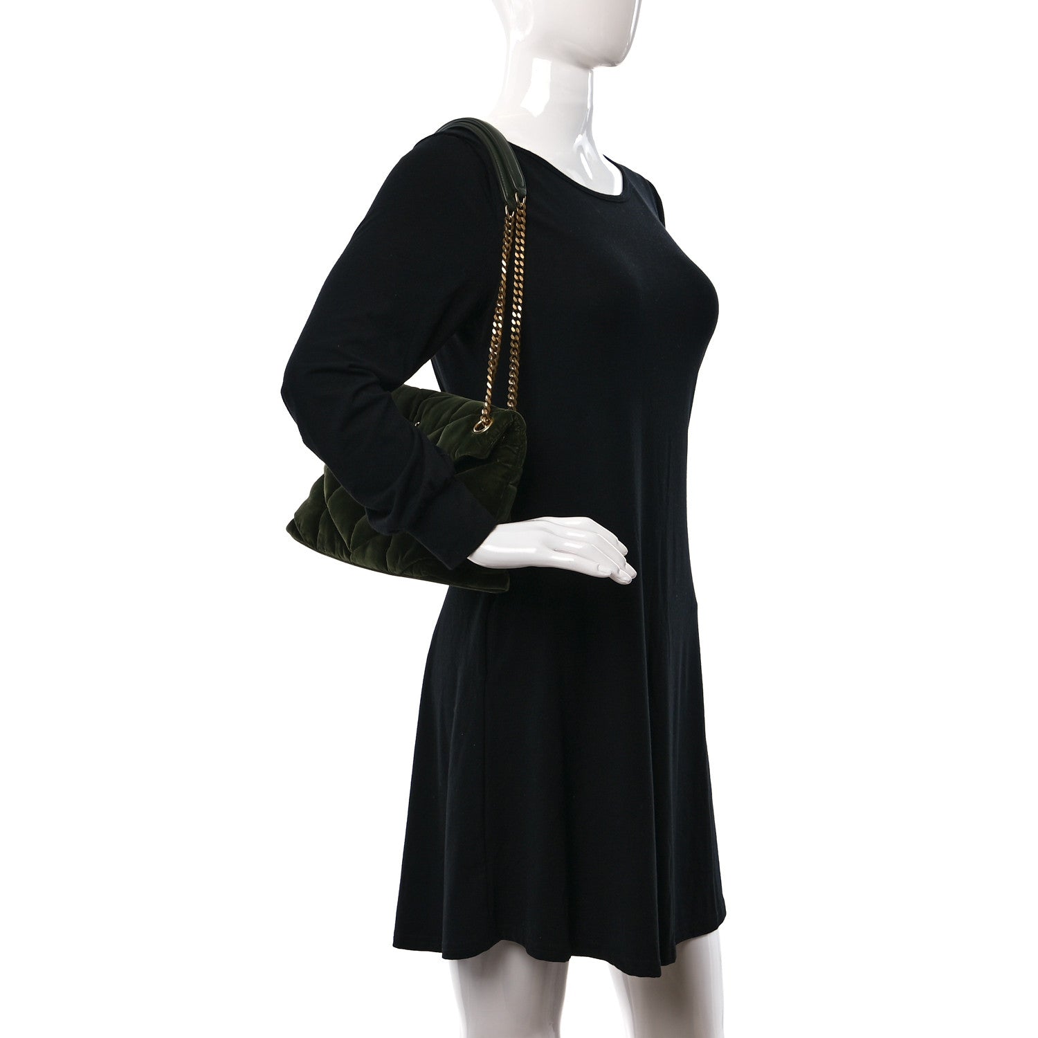 Saint Laurent Velvet Quilted Small Loulou Puffer Monogram Chain Satchel Kaki Musk 3 of 8