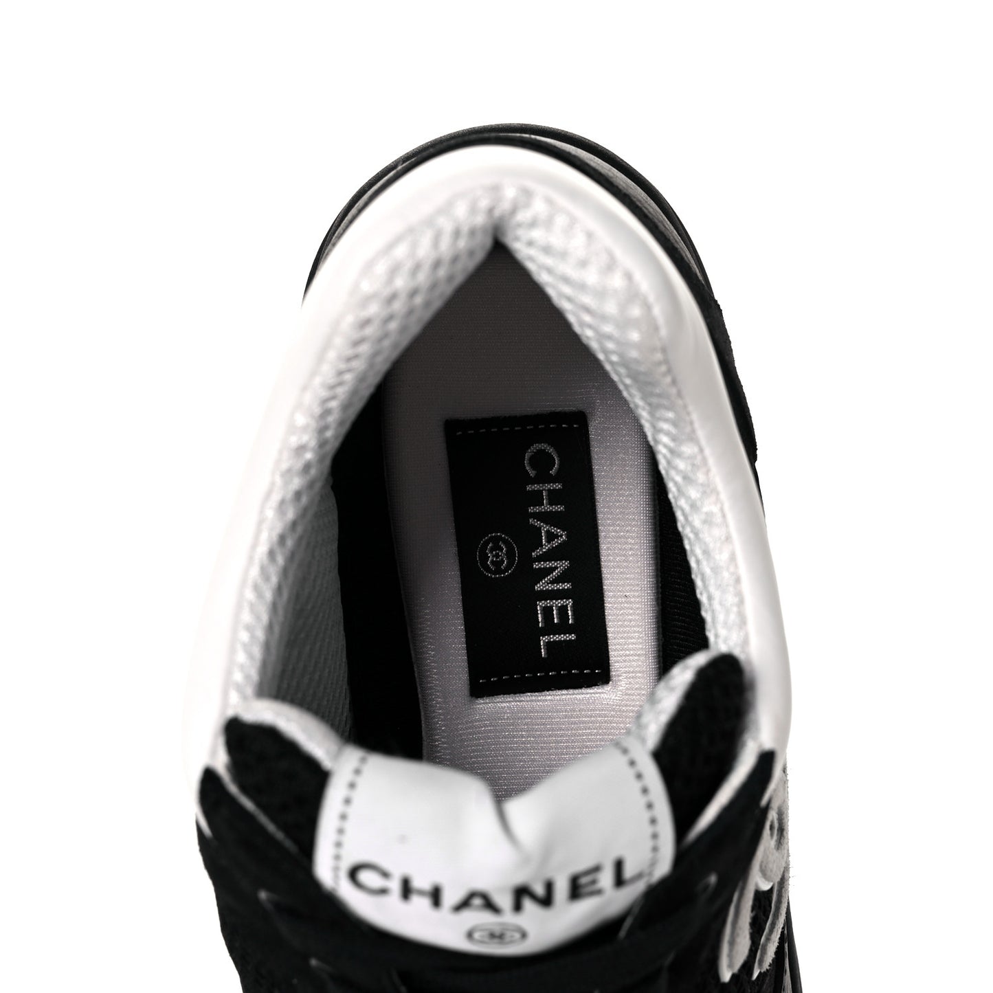Mesh Suede Grained Calfskin Womens CC Sneakers 40 Black White