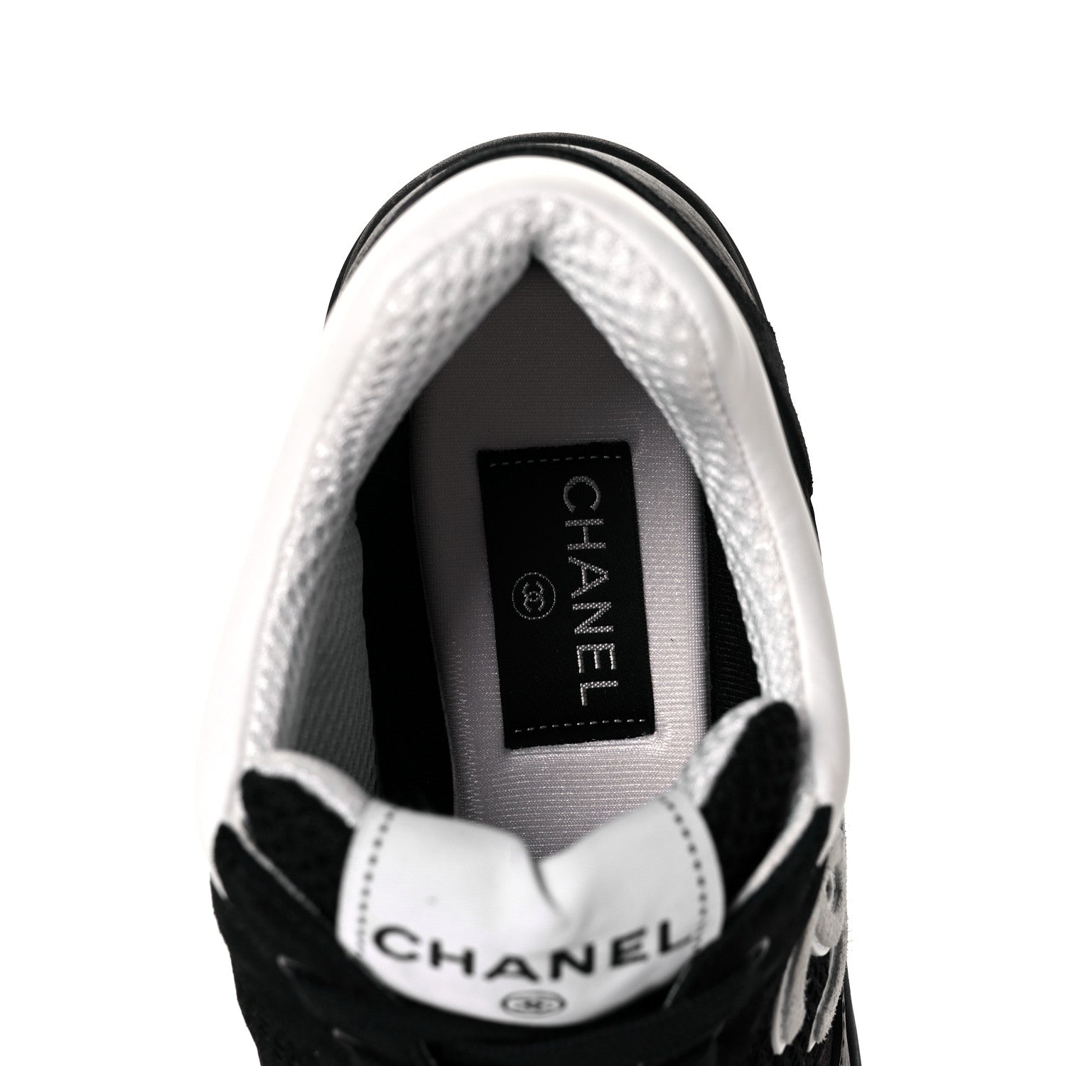 Chanel Mesh Suede Grained Calfskin Womens CC Sneakers 40 Black White 7 of 8