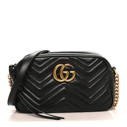 Gucci Calfskin Matelasse Small GG Marmont Chain Shoulder Bag Black 1 of 10