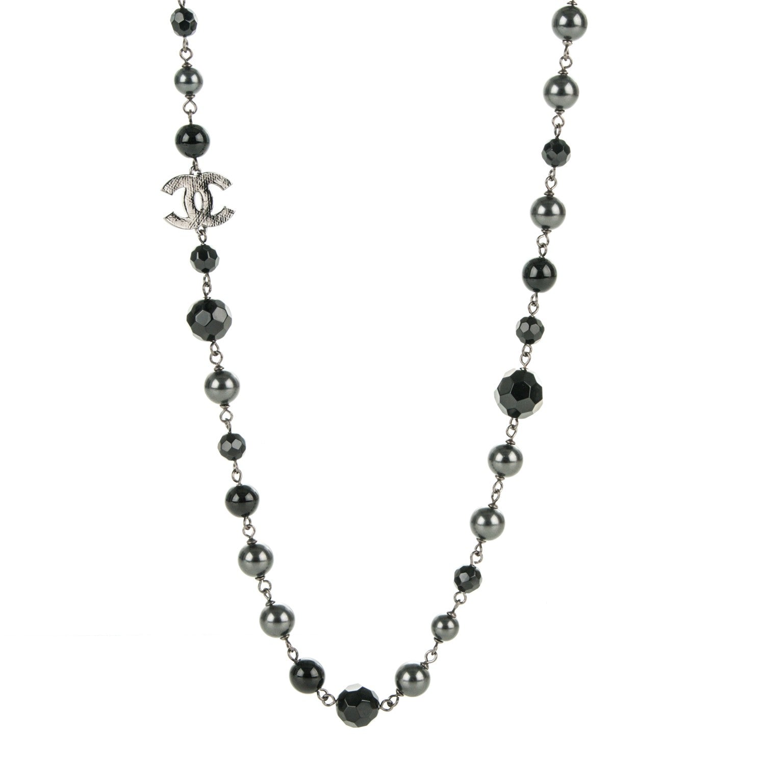 Chanel Ruthenium Pearl Beaded CC Long Necklace Black 1 of 4