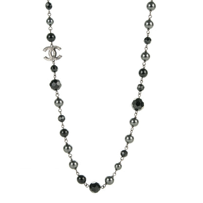 Chanel Ruthenium Pearl Beaded CC Long Necklace Black 1 of 4