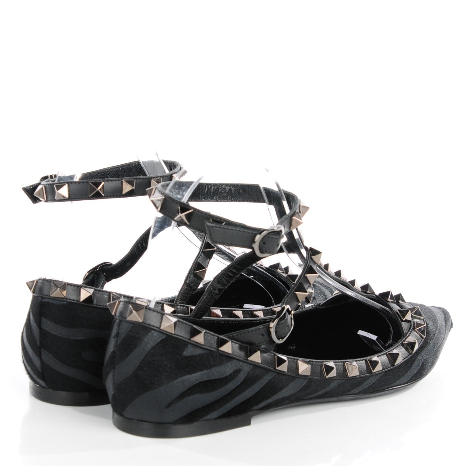 Valentino Garavani Calf Hair Animal Print Rockstud Cage Ballerina Flats 36.5 Black 4 of 8