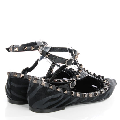 Valentino Garavani Calf Hair Animal Print Rockstud Cage Ballerina Flats 36.5 Black 4 of 8