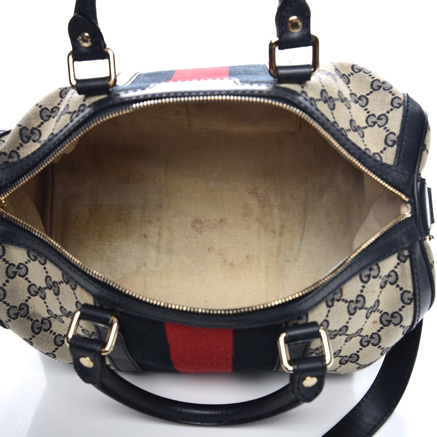 Monogram Selleria Calfskin Vintage Web Medium Boston Beige Blue