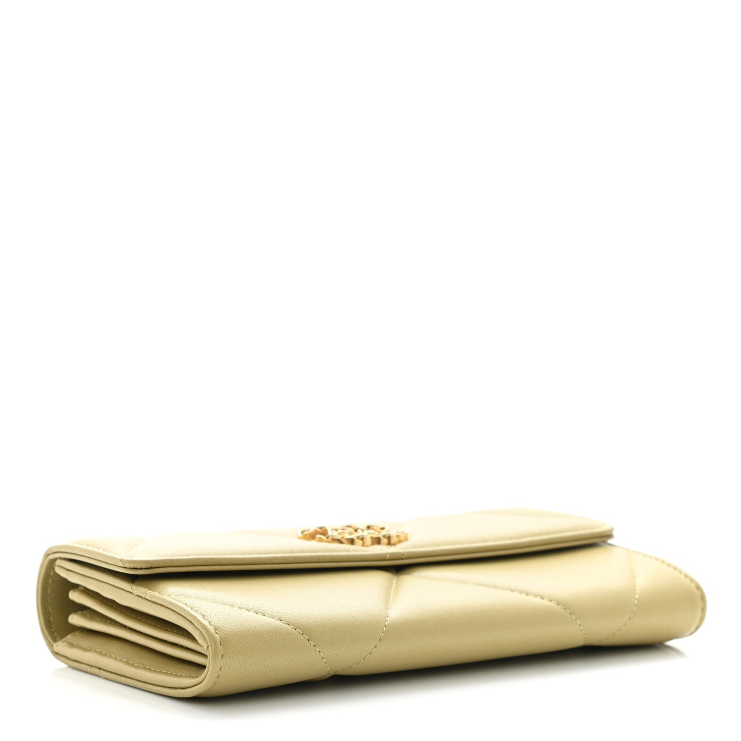 Lambskin Quilted Chanel 19 Flap Wallet Light Green