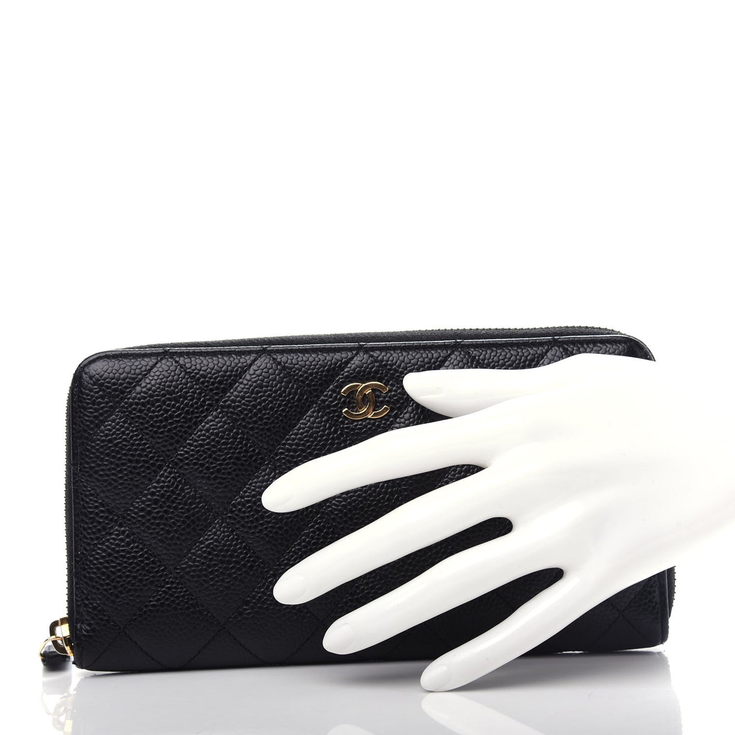 Caviar Quilted Large Gusset Zip Around Wallet Black