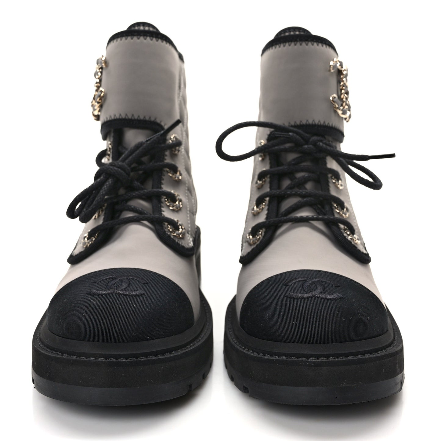 Fabric Grosgrain Quilted Cap Toe Lace Up Combat Boots 38 Gray