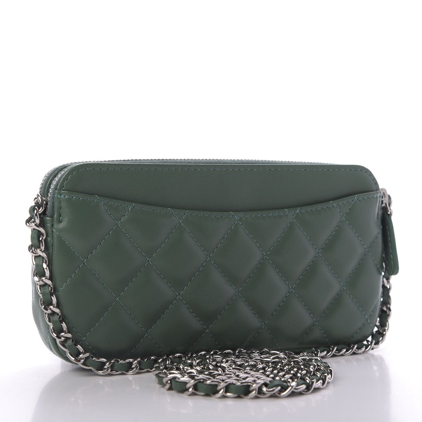 Lambskin Quilted Small Clutch With Chain Green