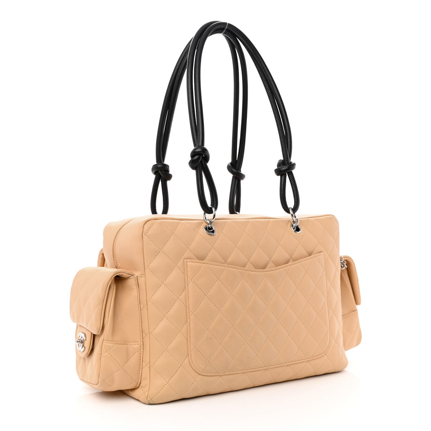 Calfskin Quilted Large Cambon Multipocket Reporter Beige Black