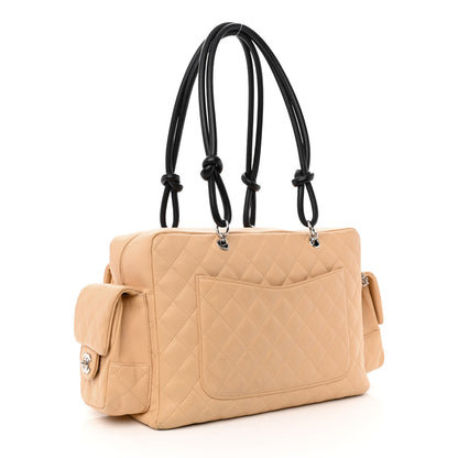 Chanel Calfskin Quilted Large Cambon Multipocket Reporter Beige Black 3 of 12