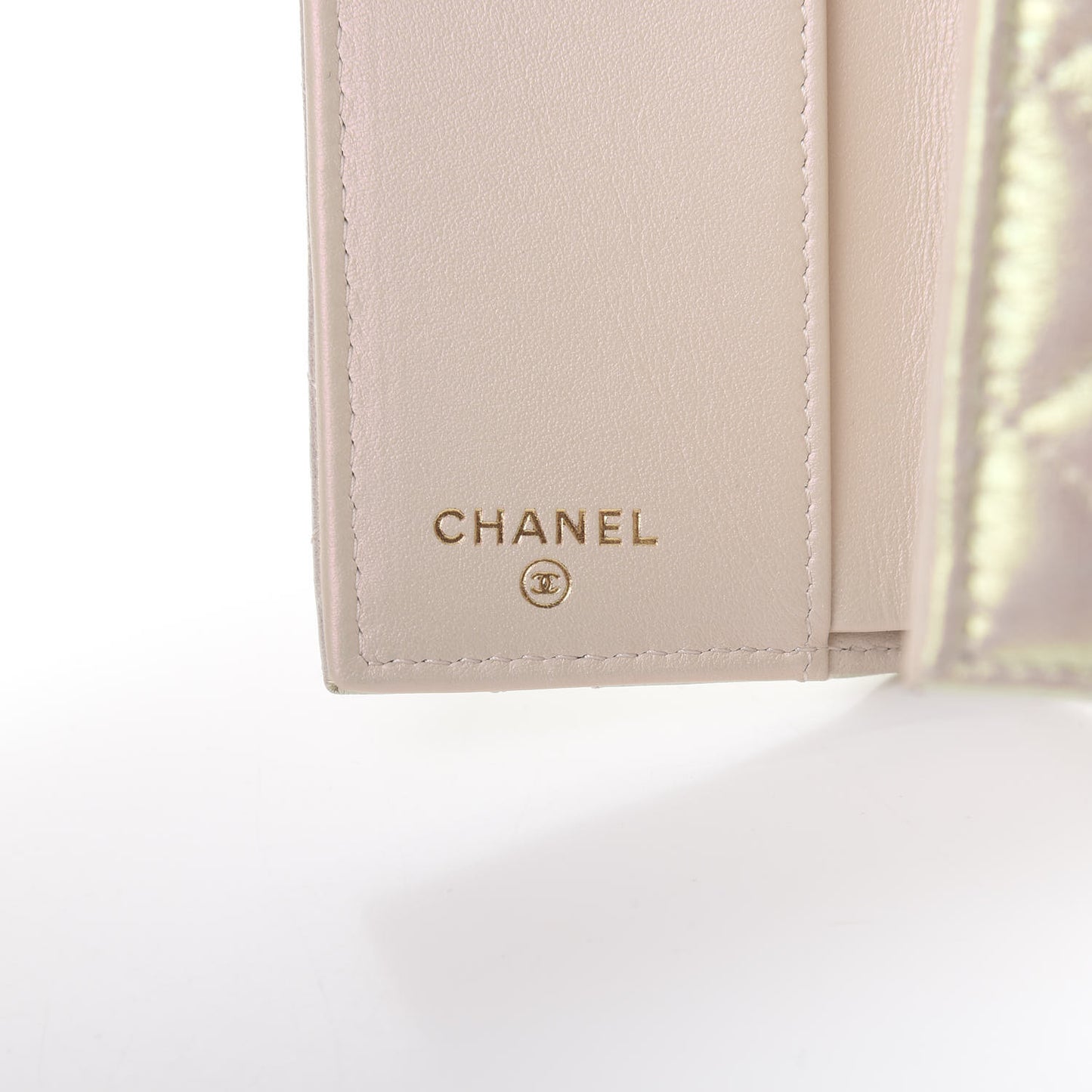 Iridescent Lambskin Quilted Double Flap Wallet Ivory