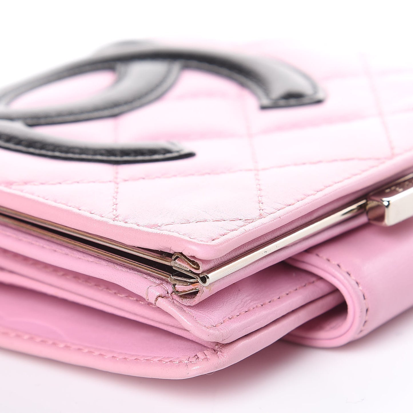 Calfskin Quilted Cambon Bi-Fold Wallet Pink Black