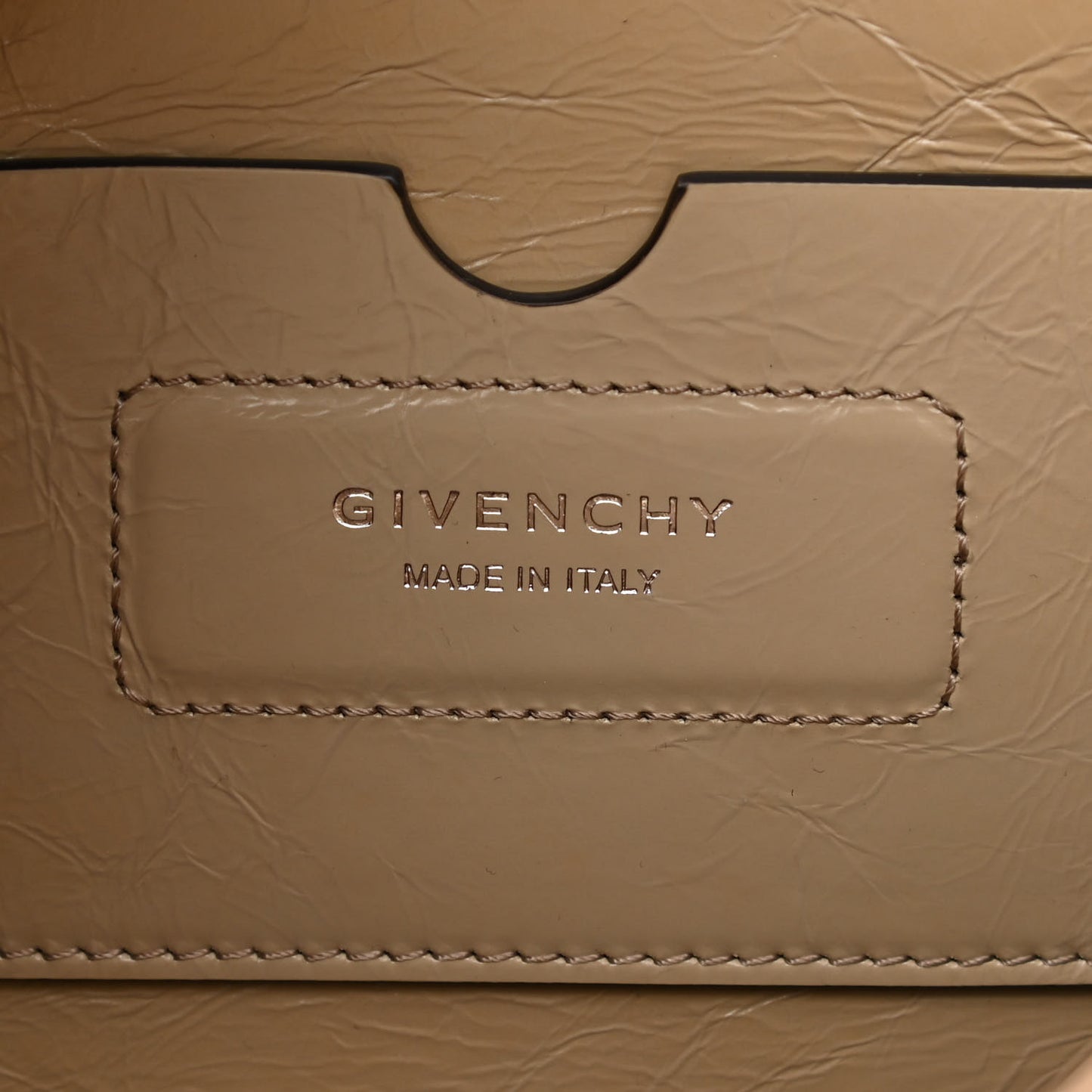 Creased Patent Calfskin Medium ID Flap Beige