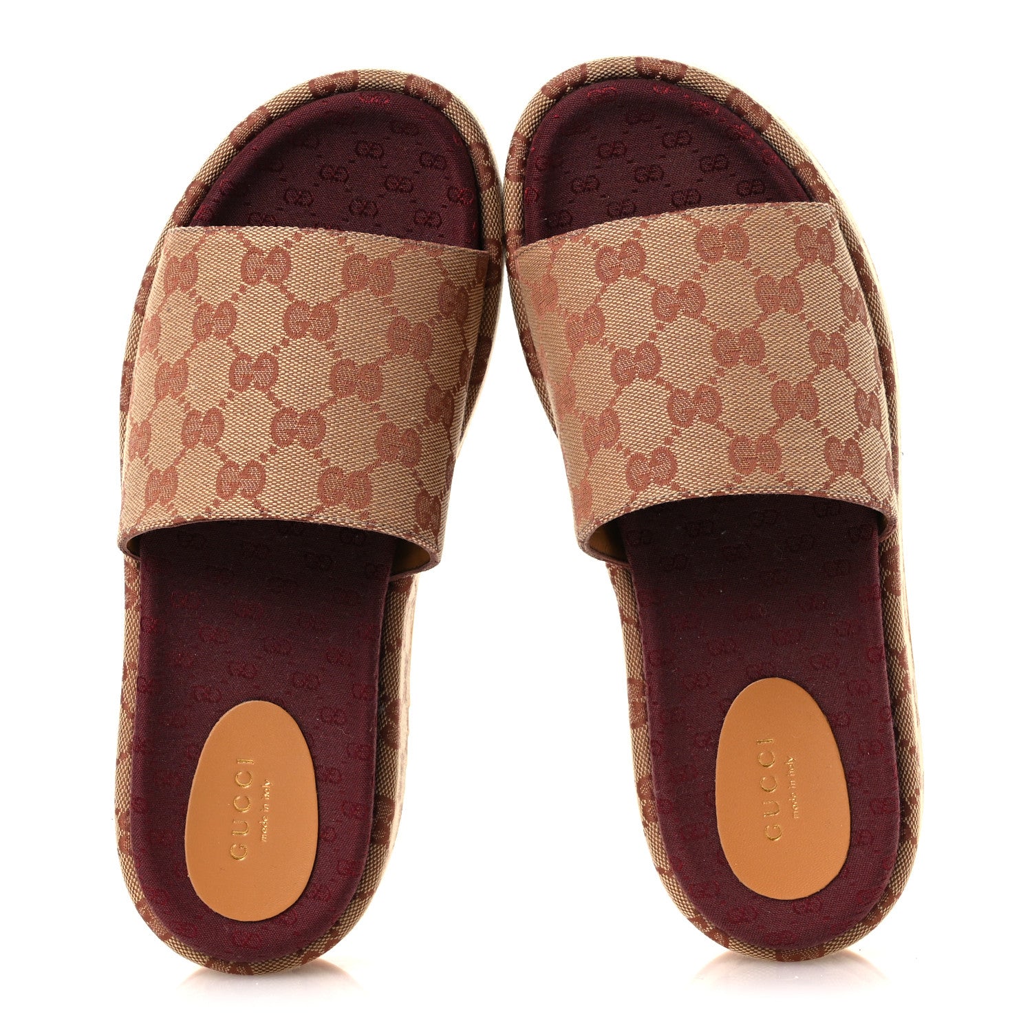 Gucci Canvas GG Monogram Angelina Platform Slide Sandals 39 Beige Ruggine 2 of 11