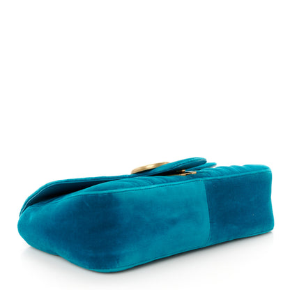 Gucci Velvet Matelasse Small GG Marmont Shoulder Bag Pavone Cyan 4 of 11