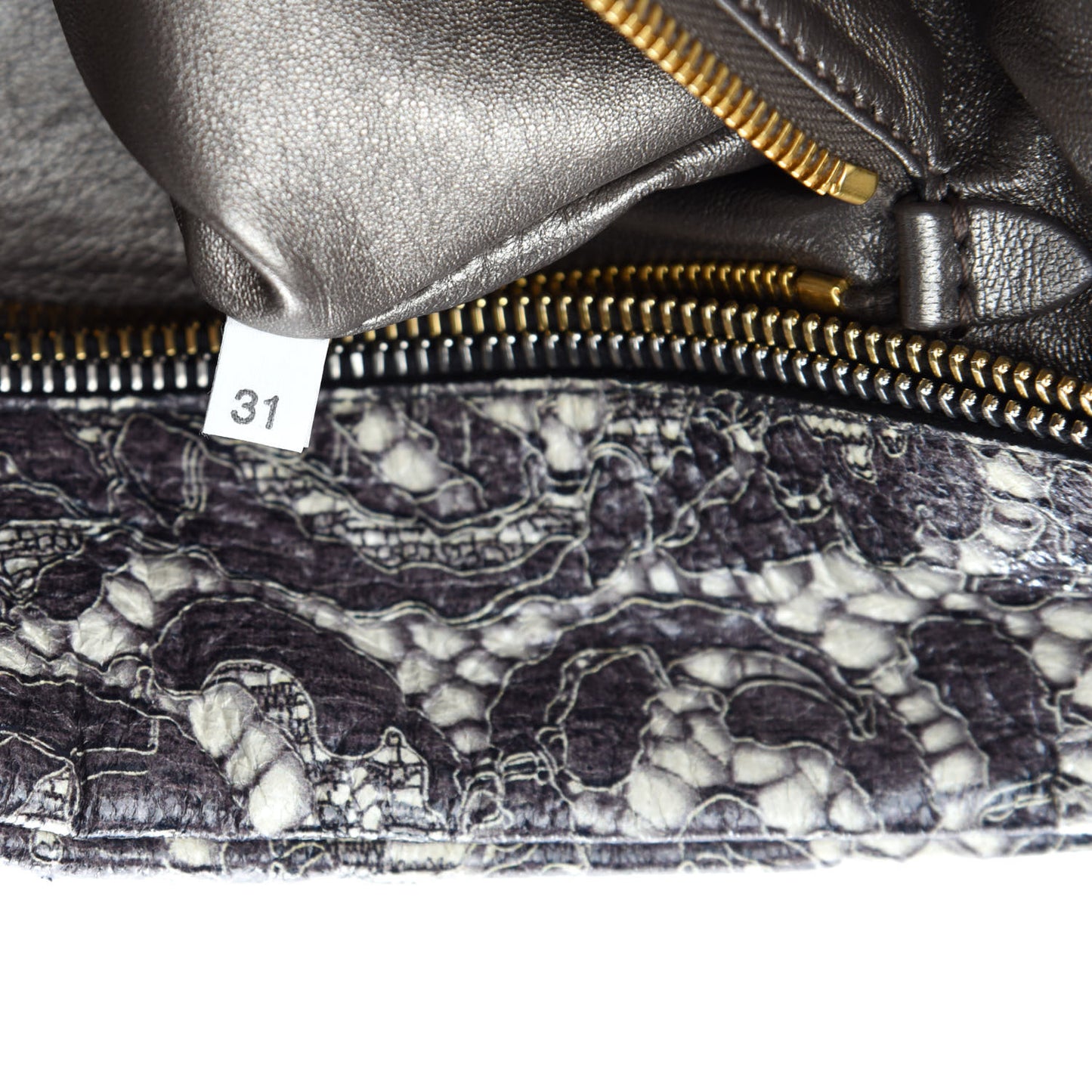 Cervo Lux Print Lace Bauletto Bag Talco