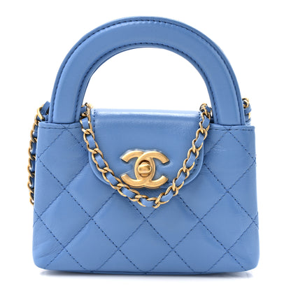 Chanel Shiny Aged Calfskin Quilted Mini Nano Kelly Shopper Blue 1 of 11