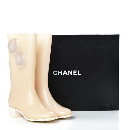 Chanel Rubber Camellia Rain Boots 37 White 11 of 11