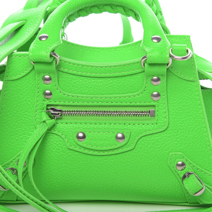 Balenciaga Grained Calfskin Neo Classic Silver Hardware Nano City Crossbody Fluo Green 8 of 10
